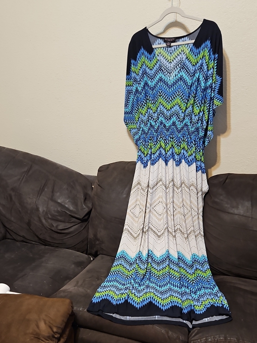 Robbie Bee Navy, Blue, Lime & White Chevron Maxi Dress